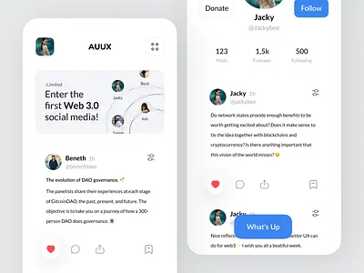 Web 3.0 Social Media App app application blockchain crypto cryptocurrency feed minimal mobile nft profile page social media web 3 social web3