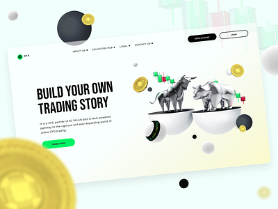 Trading Cryptocurrency Website 3d bear black branding bull circle coins corporate website crypto glass graphic design grey landing landing page metal silver sphere trading ui website