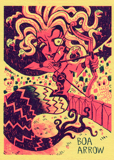 FFSF: BOA ARROW animal freaky funky goofy graphic design illustration medusa monsters risograph trading cards