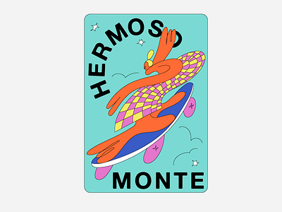 monte hermoso bold color girl illustration label skate skater sport sticker summer