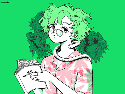 Lovecraft Girl artwork cartoon doodle drawing girl green greenery illustration illustration art lineart linedrawing lineillustration lovecraft retro