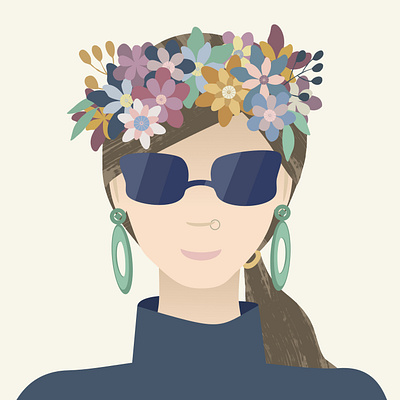 Floral inspired profile picture illustration affinity designer avatar avatar picture flora and fauna flowers flowers in the hair illustrator pastel profile picture sunshades woman profile