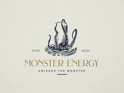 Logo Rebrand | Monster Energy bakersfield graphic designer energy drink etching kraken logo logo design rebranding sea monster vintage design vintage illustration vintage logo