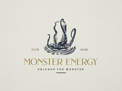 Logo Rebrand | Monster Energy bakersfield graphic designer energy drink etching kraken logo logo design rebranding sea monster vintage design vintage illustration vintage logo