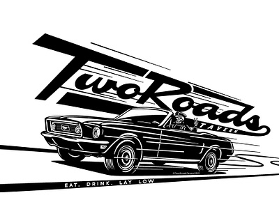 Two Roads Tavern Tshirt Graphic american automobile branding classic custom custom lettering dface ford graphic design illustration lettering logo mustang retro rider road tavern typography vector vintage