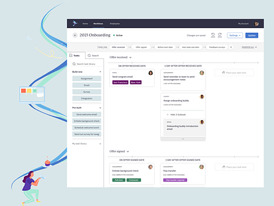 Visual Design of Workflow Creation & Editing app automation branding card design complex dashboard design hr illustration redesign tool ui ux visual design workflow