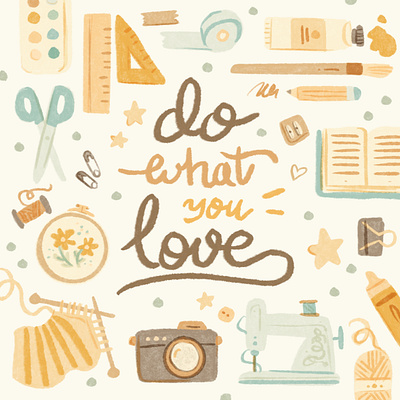 Do what you love art supplies art tools brush creative creativity designer drawing tools gif illustration ipad ipadpro lettering old school pencil procreate productivity project retro typography vintage