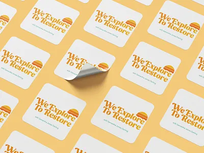 We Explore to Restore Stickers // CHELCHA adobe illustrator branding design digital art explore gradient graphic design illustration illustrator line work minimal mockup orange sticker sticker design sticker mockup sun sunset typography