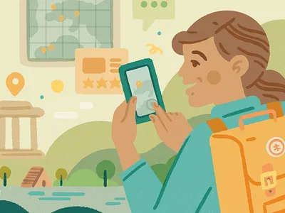 Travelling app adventure backpack character girl holiday illustration ipad ipadpro map nature procreate sightseeing travel travelling vacation woman