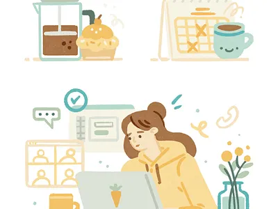 Monday calendar character coffee creativity design designer desk illustration ipad ipadpro monday office procreate productivity remote remote work stay home work work from home