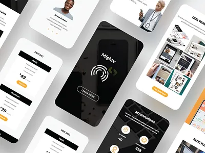 Mighty Landing Page Responsive App Screens