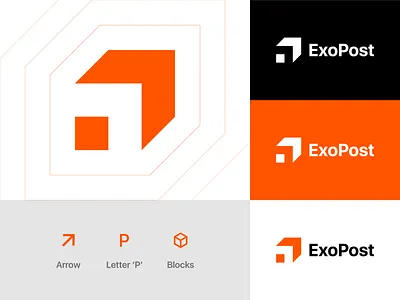 ExoPost acces arrow blocks brand identity branding building container design exopost forward identity design logo logotype minimalist minimalist logo monogram movement post send visual identity