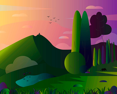 Idyl flat gradient graphic design illustration landscape