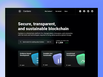Cardano — Website Redesign ada binance cardano case study coin crypto cryptocurrency design effect en us english glass interaction interface search token ui ux website