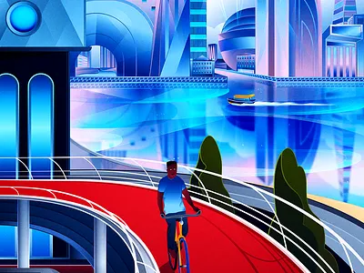 Shining Future architecture boat city future illustration illustrator new amsterdam new york nyc ocean rotterdam scifi the netherlands travel urban utopian vacation vector