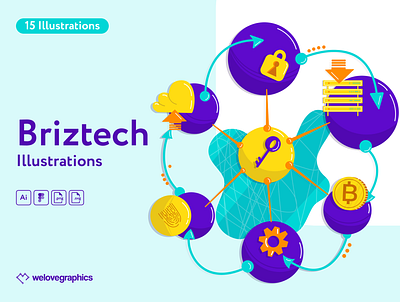 Briztech Illustrations ai bitcoin data figma future illustration illustrations illustrator pack protection solar energy technology vector virtual reality website