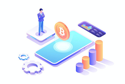 Cryptocurrency Isometric Vector Illustration 3d animation 3d art 3d illustration app bitcoin chart crptocurrency crypto digital figma flat graphic illustration isometric man page people phone sketch smartphone