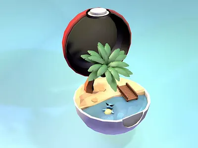 How’s the inside of a Pokeball? 3d 3d scene animation beach c4d character cinema 4d deck design diorama low poly motion motion design motion graphics palm tree pokeball pokemon sand sea turtle