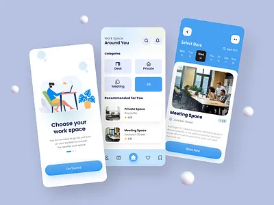 Working Space Mobile App booking clean ui coworking freelancer work location mobile app mobile apps design motion design ui design uiux user interface ux design visual design working space workspace