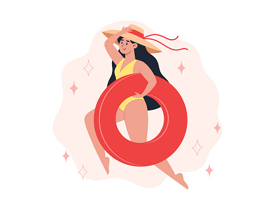 Summer fun character flat fun illustration summer swimsuit vector woman