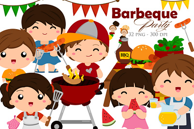 Barbeque Party Vector Clipart Illustrations barbecue barbecue food barbecue party barbeque boy burger camping cute boy cute girl fruit girl graphic design grill grill food party sausage