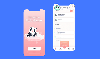 Qexie branding checklist cute design illustration mental health mobile panda ui ux wellness wip