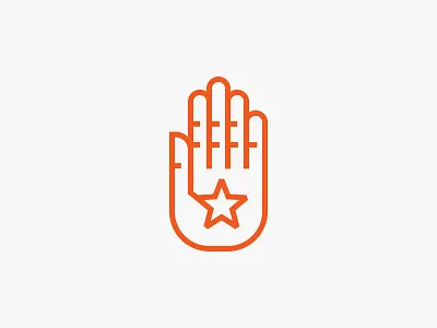 Hand logo artist branding coworking create creative hand human icon line logo minimal outline palm red simple star