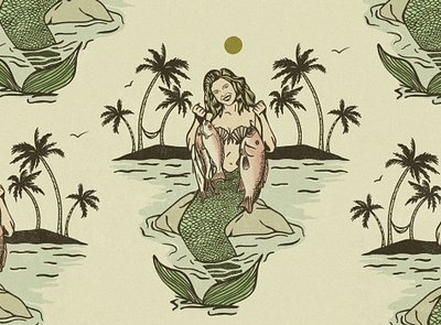 Florida Dreamin' design fishing florida handdrawn illustration mermaid procreate tropical