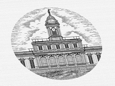 City Hall Illustration alcohol architecture beer beer branding beverage beverage packaging brew brewery building city city hall design illustration landmark logo monument pompano scratchboard vintage wine