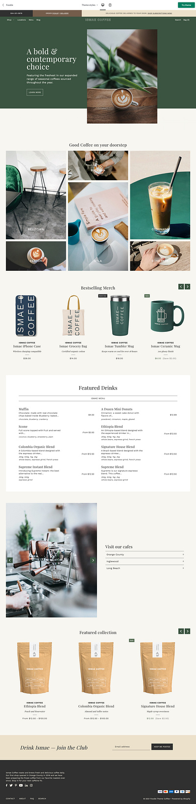 Foodie Shopify Theme cafe website coffee ecommerce homepage identity landing page logo shopify theme template design theme design typography ui user experience user interface ux visual design website design