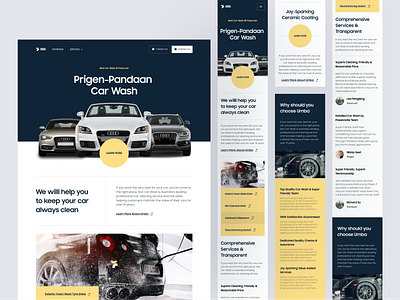 Car Wash - Responsive Design agency business car clean dark homepage landing page layout mobile view responsive wash web responsive website yellow