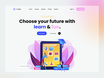 E-Learn Landing page branding design graphic design icon illustration landing page light mode logo ui ux vector web