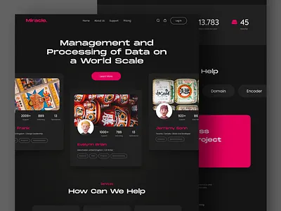 Miracle - Management Data Website clean dark dark mode data design figma graphic design landing page management management data minimal pink platform product saas ui uiux web website