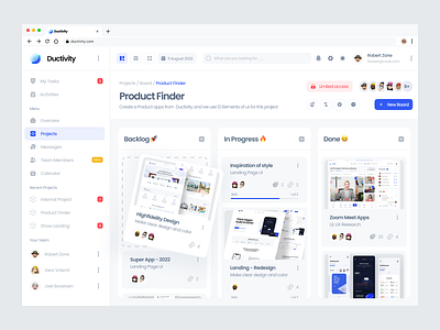 Ductivity - Productivity Dashboard collaboration dashboard management organize project pomodoro product design productivity project management project task saas task task management team todo todolist