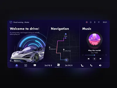 HMI | Home page car hmi home map music navigation night mode