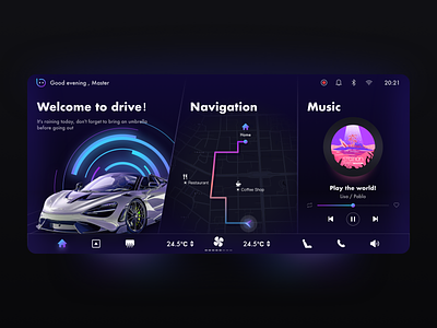 HMI | Home page car hmi home map music navigation night mode