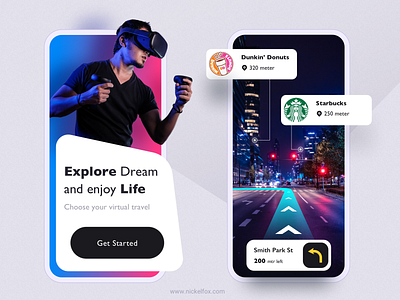 Virtual Ride- VR app 3d art branding clean color design ecommerce exploration gradient graphic design landing page minimal mobile app mockup travel ui ux vector virtual reality website