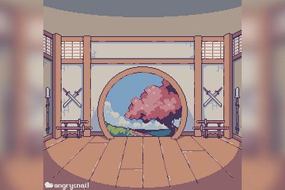 Dojo background 8bit art background design dojo environment design fighting game gameart gamedev interrior japan pixel art pixelart