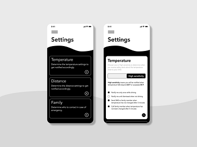 Sensorsafe redesign (settings) app black and white branding clean components design design modern figma flat illustration mobile app mobile ui navigation settings simple toggles ui ux