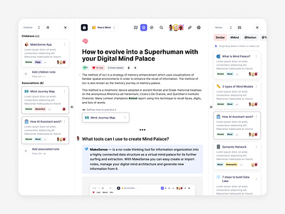Mind Palace App / Note Editor app application block editor builder concept editor flow interface mind palace mindmap notion semantic text text editor ui ux web wiki