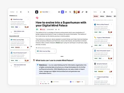 Mind Palace App / Note Editor app application block editor builder concept editor flow interface mind palace mindmap notion semantic text text editor ui ux web wiki