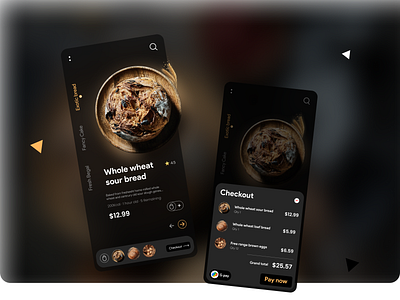 Bakery mobile dark app ui ux concept app art bakery beautidul branding dark design food logo mobile ui mobille new trend ui ux