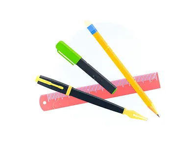 Stationery items 2d art branding creation design drawing dribbble flat graphic design illustration items marker office pan pancil retro ruler texture vector vintage