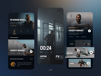 Fitness & Workout mobile app animation branding calendar clean live mobile online photo schedule session timer trainer trainings ui ux video workout