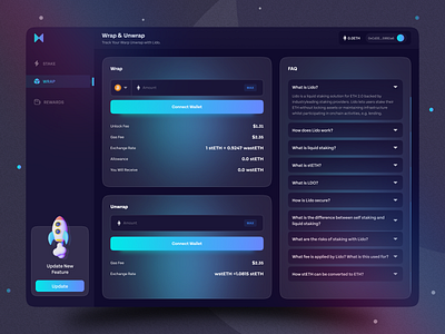 Crypto Staking Web App crypto crypto wallet dashboard decentralized finances defi defi web app finance interface rewards history staking staking dashboard unwrap wallet web webapp wrap