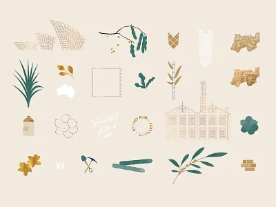 SRD illustration set australia distillery fauna flora illustration opera house rum sugar cane sydney wattle