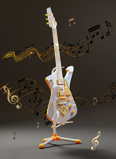 A Binance guitar 3d blender design gold guitar music render