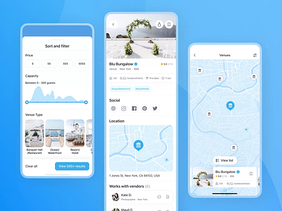 BigDayMade. Perfect location for a wedding of your dreams animation app cards catalog design figma filters ios map mobile motion graphics preview ui ux wedding