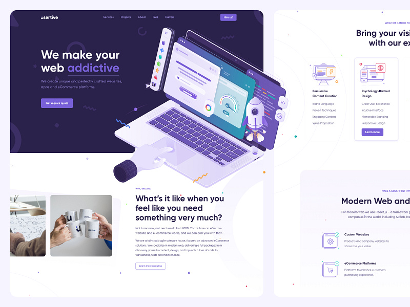 Usertive 2.0: company website redesign agency branding clean company website corporate design hero section illustration logo mainpage minimal mobile modern photo software house space ui ux web design