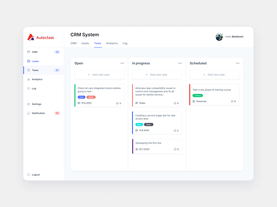 Autoclass CRM design crm dashboard tabs task page tasks teams ui uidesign uiux